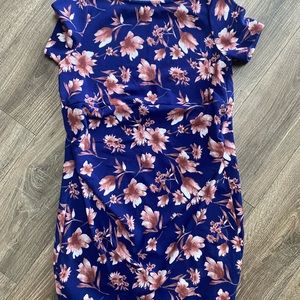 Blue Floral Fitted Maternity Dress